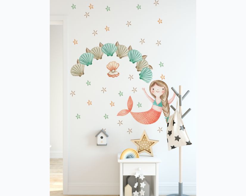 Kids Mermaid Girls with Pearl Oyster Wall Decal Sticker main product photo