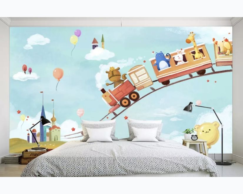 Cartoon Animals in the Amusement Park Wallpaper Mural main product photo