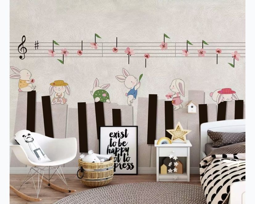 Cartoon Piano with Rabbits Wallpaper Mural main product photo