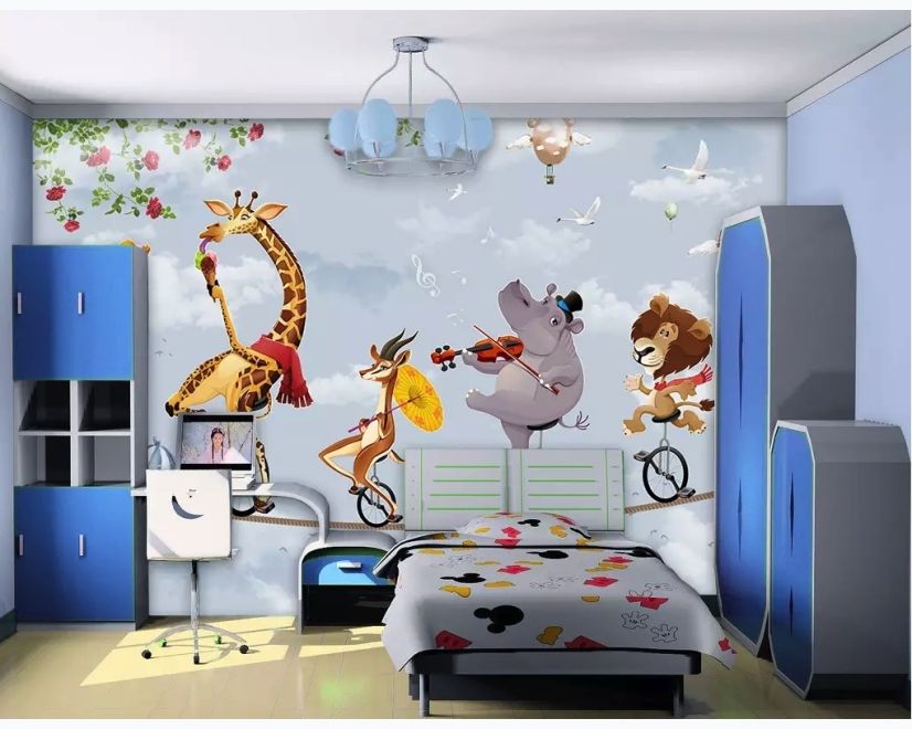Cartoon Slackline with Animals Wallpaper Mural main product photo