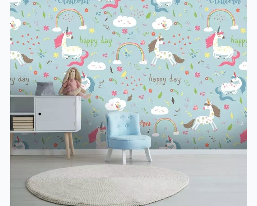 Cartoon Colorful Unicorns Wallpaper Mural main product photo