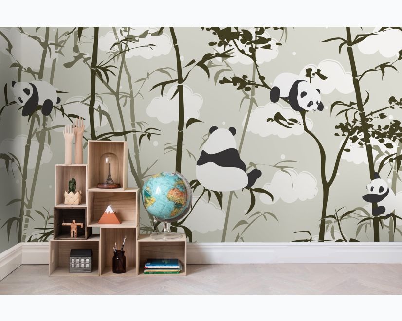 Cute Panda with Bambu Tree Wallpaper Mural main product photo