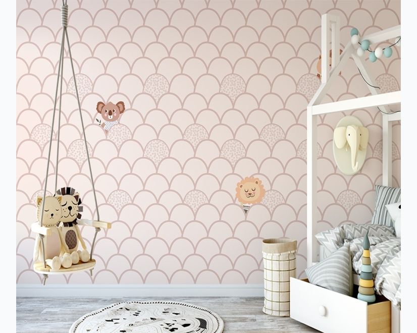 Kids Fish Scale Pattern and Cute Animals Wallpaper Mural main product photo