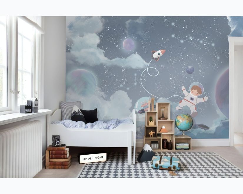 Soft Shining Planets and Astronaut for Boys Space Wallpaper Mural main product photo