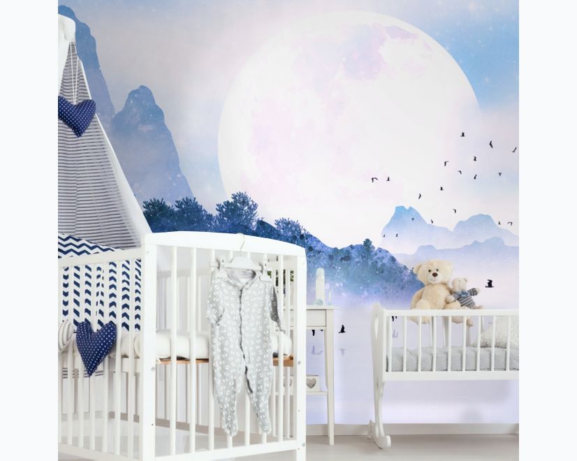 Kids Lakescape with Little Canoe Wallpaper Mural main product photo
