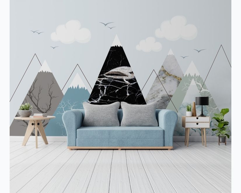 Kids Black Blue Cartoon Mountainscape Wallpaper Mural main product photo