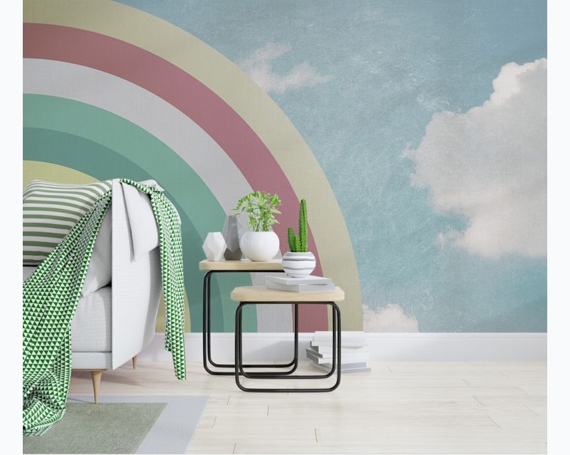 Kids Watercolor Sky and Rainbow Wallpaper Mural main product photo
