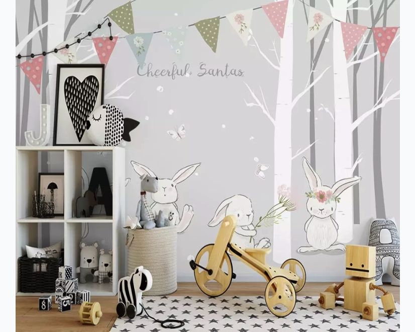 Rabbits in the Gray Forest Wallpaper Mural main product photo