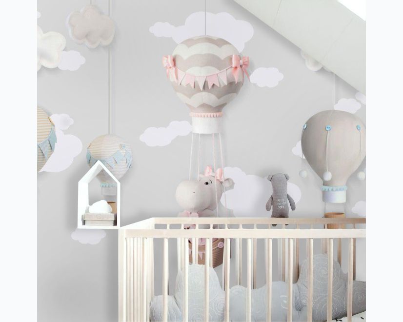 Little Hot Air Balloons with Clouds Wallpaper Mural main product photo