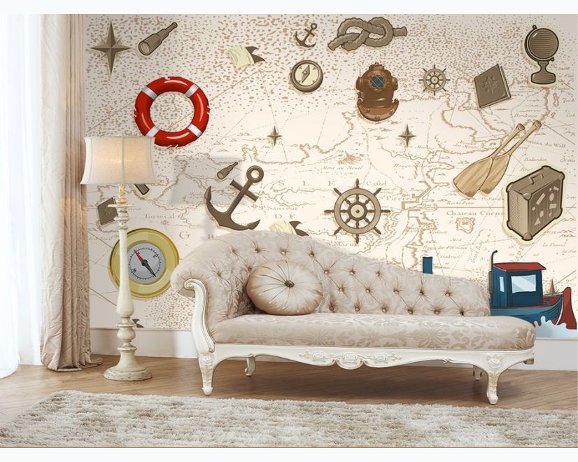 Kids Nautical Maps with Marine Sailboat Wallpaper Mural main product photo