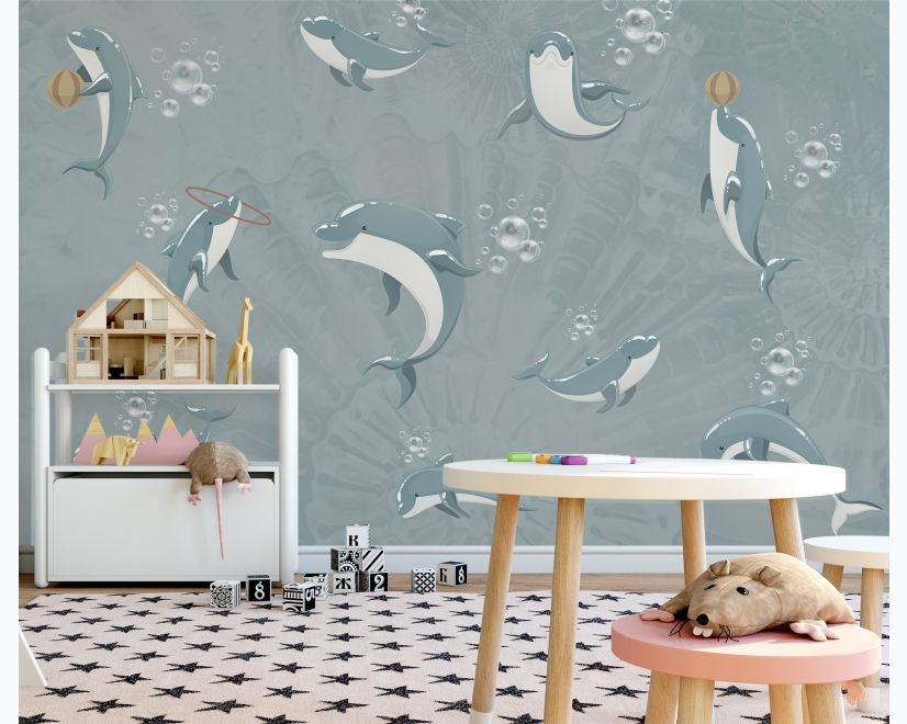Playing Dolphin Nursery Wallpaper Mural main product photo