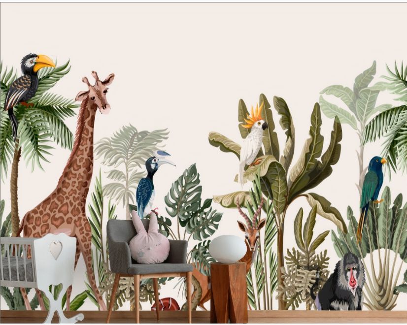 Watercolor Jungle and Safari Animals Wallpaper Mural main product photo