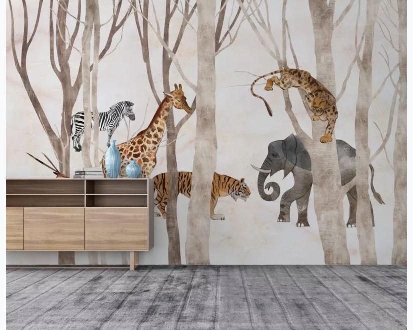 Watercolor Wild Animals Wallpaper Mural main product photo