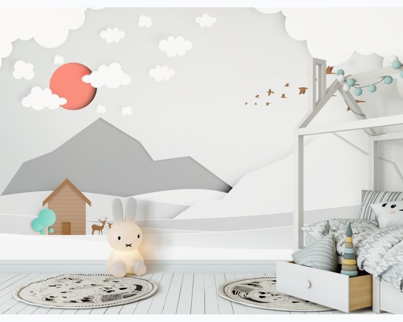 Kids White Gray Mountain Landscape Wallpaper Mural main product photo