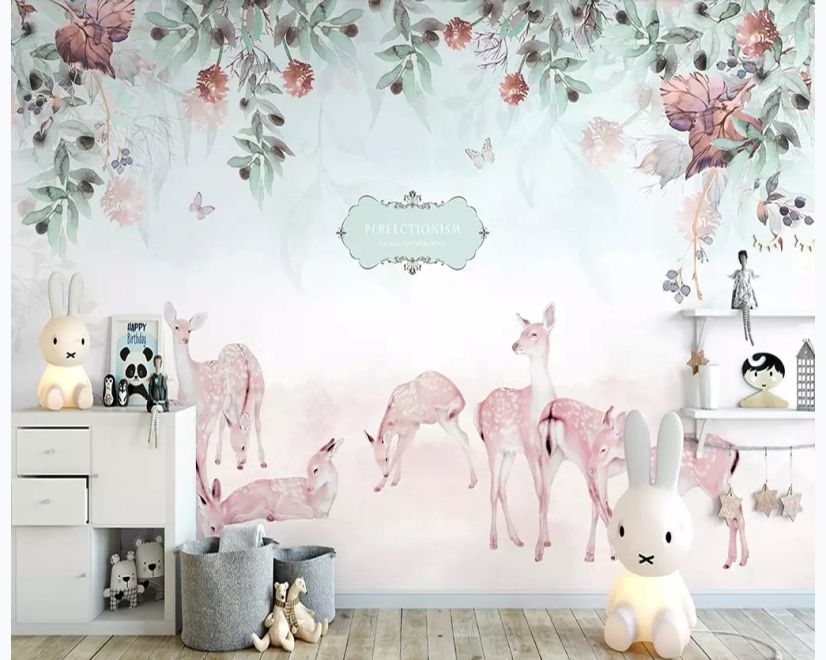 Deer in the Floral Garden Wallpaper Mural main product photo