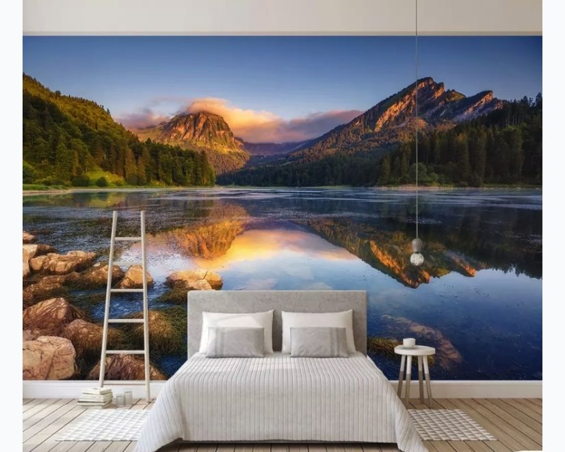 Mountain and Lake Landscape in the Sunrise Wallpaper Mural main product photo