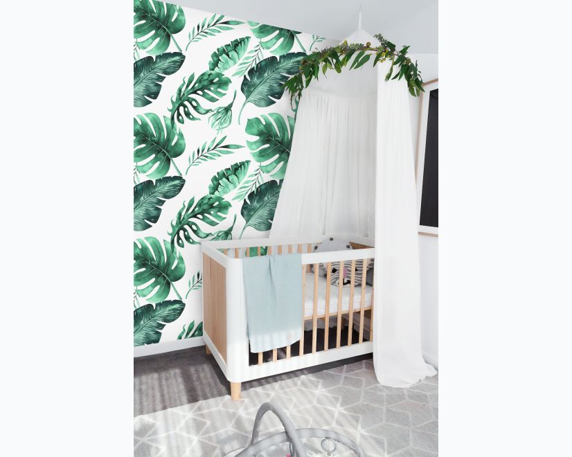 Green Leaf Pattern Wallpaper Mural main product photo