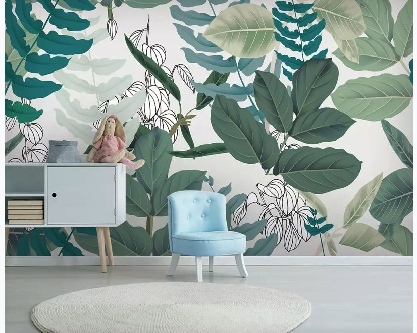 3D Look Tropical Leaf Drawing Art Wallpaper Mural main product photo