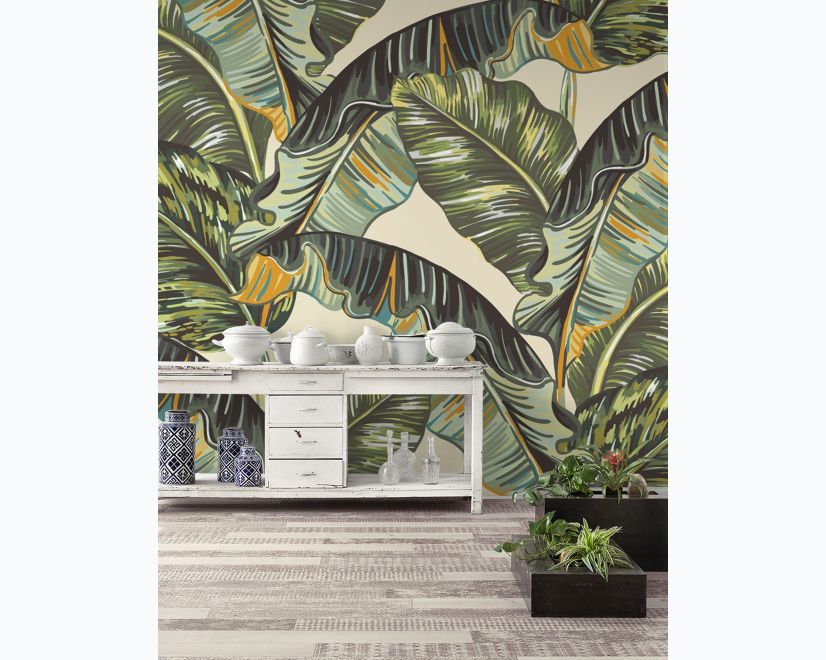 Vintage Banana Leaf Pattern Wallpaper Mural main product photo