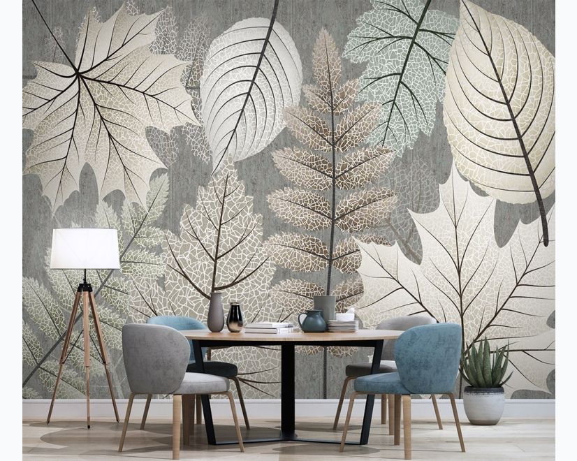 Scandinavian Style Unique Leaves Wallpaper Mural main product photo