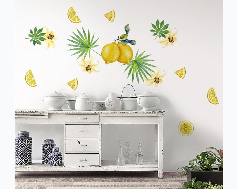 Yellow Lemon with Lily Florals Wall Decal Sticker main product photo