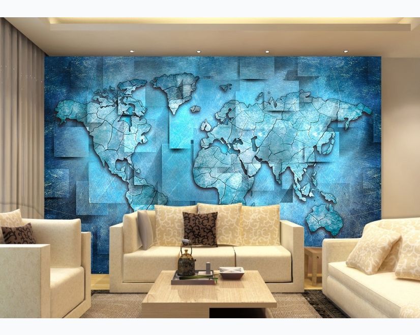 3D Effect Blue World Map Wallpaper Mural main product photo