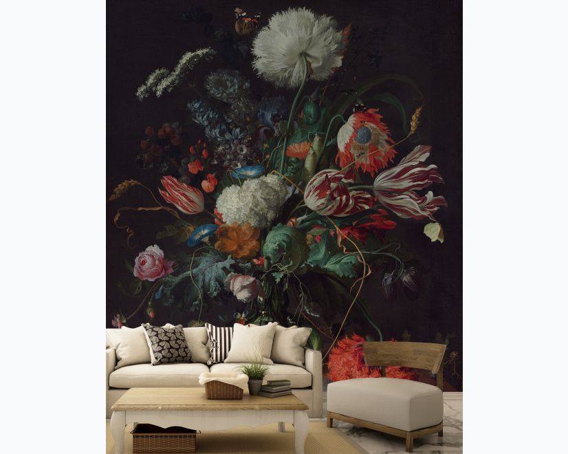Dark Floral Bouqet with Tulips and Roses Wallpaper Mural main product photo