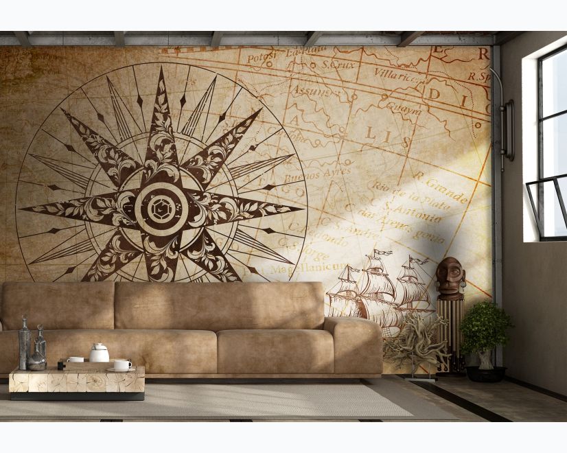 Vintage Map with Compass Wallpaper Mural main product photo