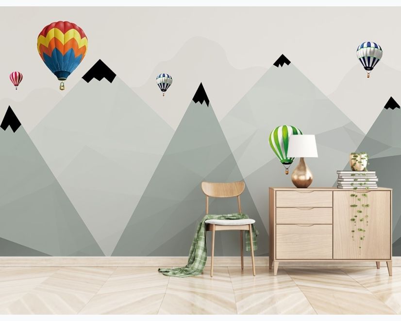 Mountain 3D Look Hot Air Balloon Wallpaper Mural main product photo