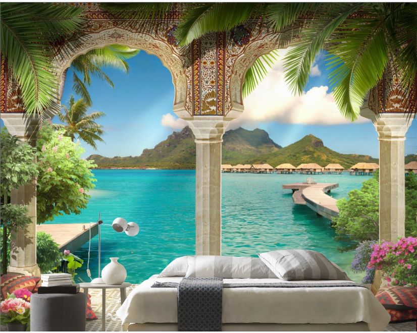 3D Look Sea Landscape with Lux Arabian Arches Wallpaper Mural main product photo