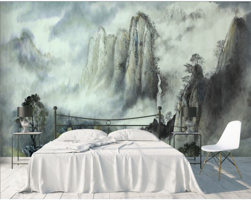 Misty Chinese Mountain Landscape and Waterfalls Wallpaper Mural main product photo