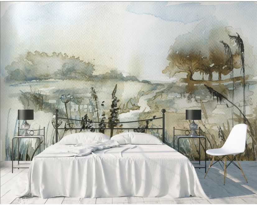 Watercolor Style Botanical Landscape Wallpaper Mural main product photo
