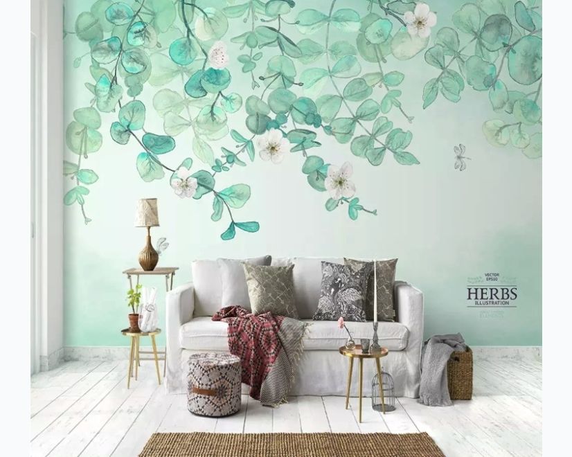 Plum Blossom with Leaves Wallpaper Mural main product photo