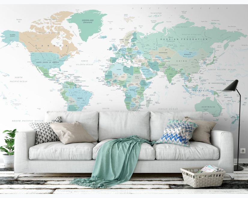 Green Political World Map Wallpaper Mural main product photo