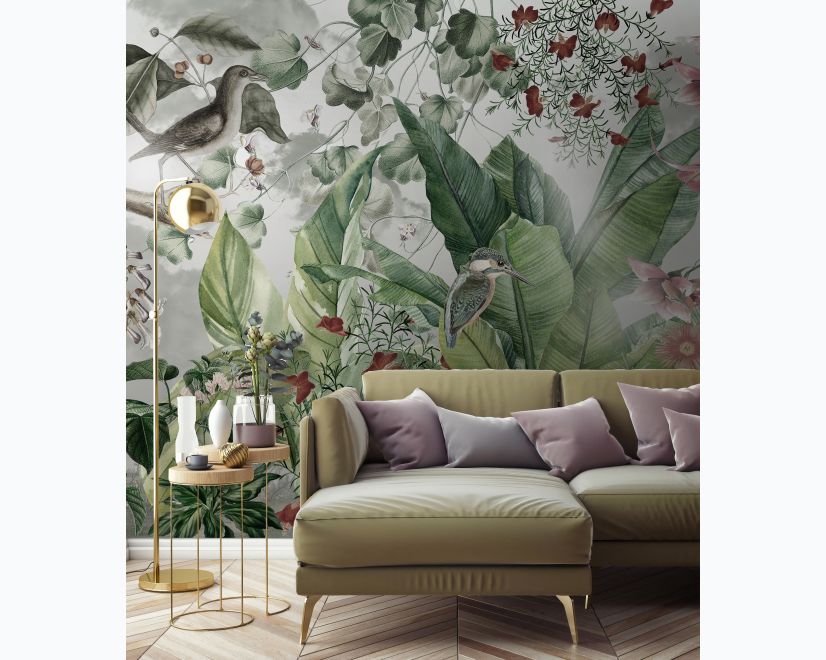 Nostalgic Forest with Colorful Flowers Wallpaper Mural main product photo
