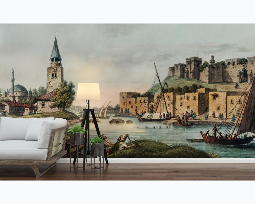 Historical City Wall on Seaside Wallpaper Mural main product photo