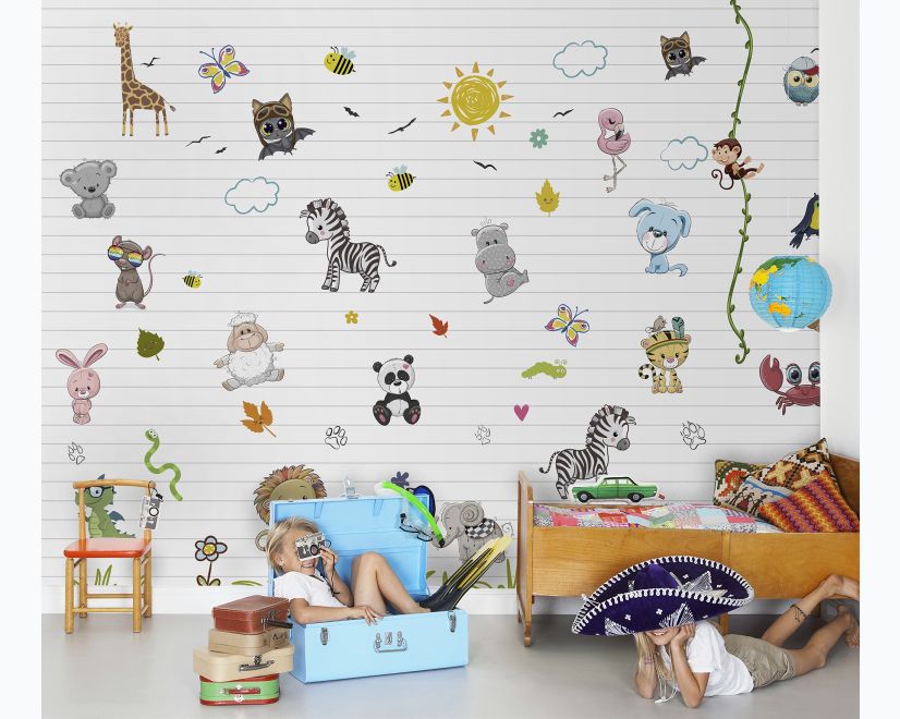 Cute Baby Animals with Sun Wallpaper Mural main product photo