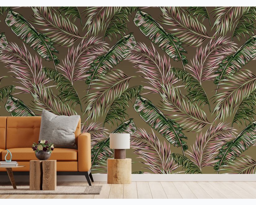 Charcoal Banana and Palm Leaves Wallpaper Mural main product photo