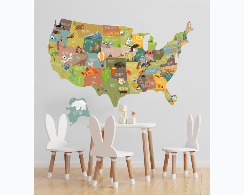 United States Map Wall Decal Sticker for Kids Room main product photo