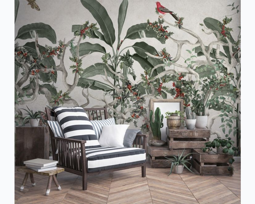 Tropical Leaves with Berries Wallpaper Mural main product photo