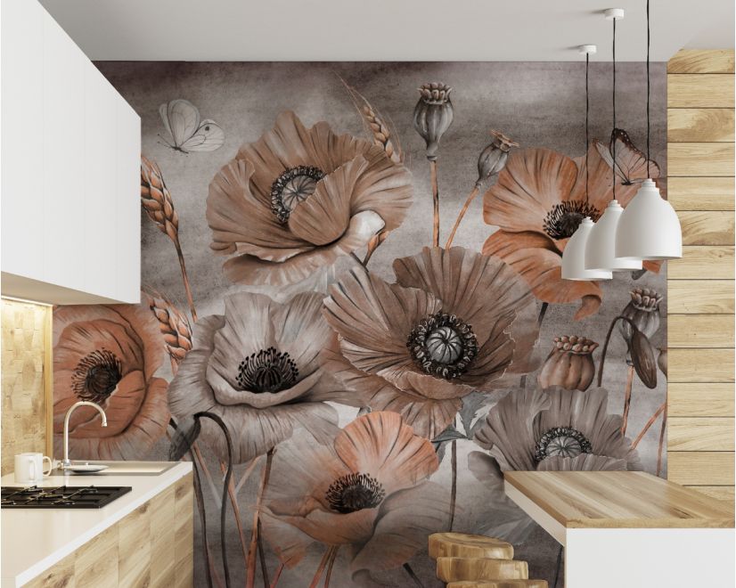 Corn Poppy Flowers Painting Art Wallpaper Mural main product photo