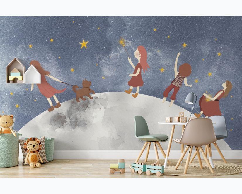 Girls on the Moon Kids Wallpaper Mural main product photo