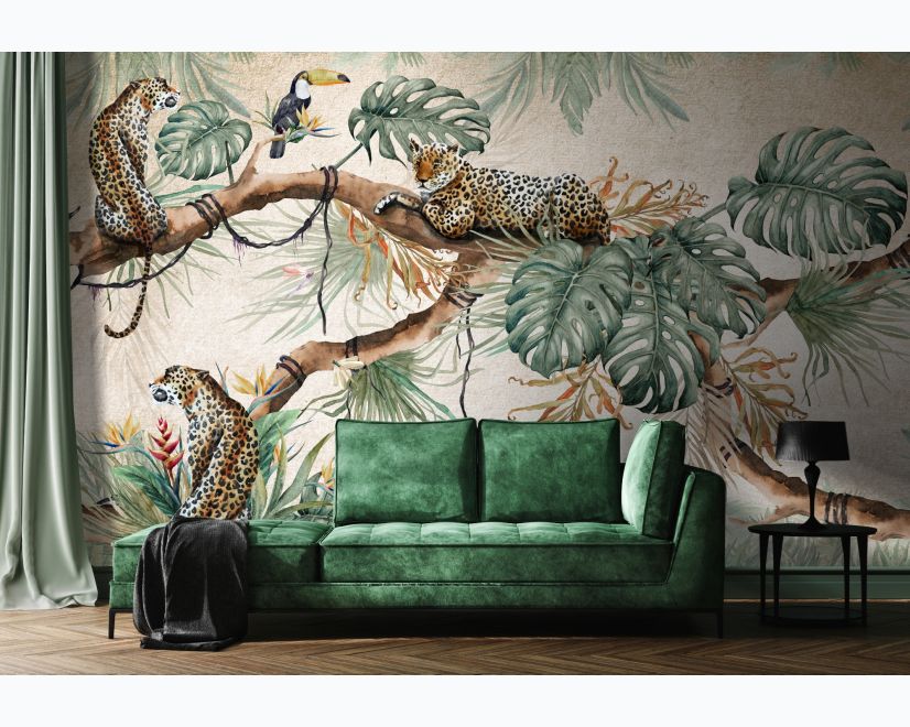 Leopards on Branch Jungle Wallpaper Mural main product photo