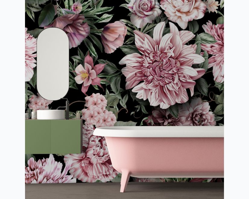 Florals With Green Leafs Wallpaper Mural main product photo