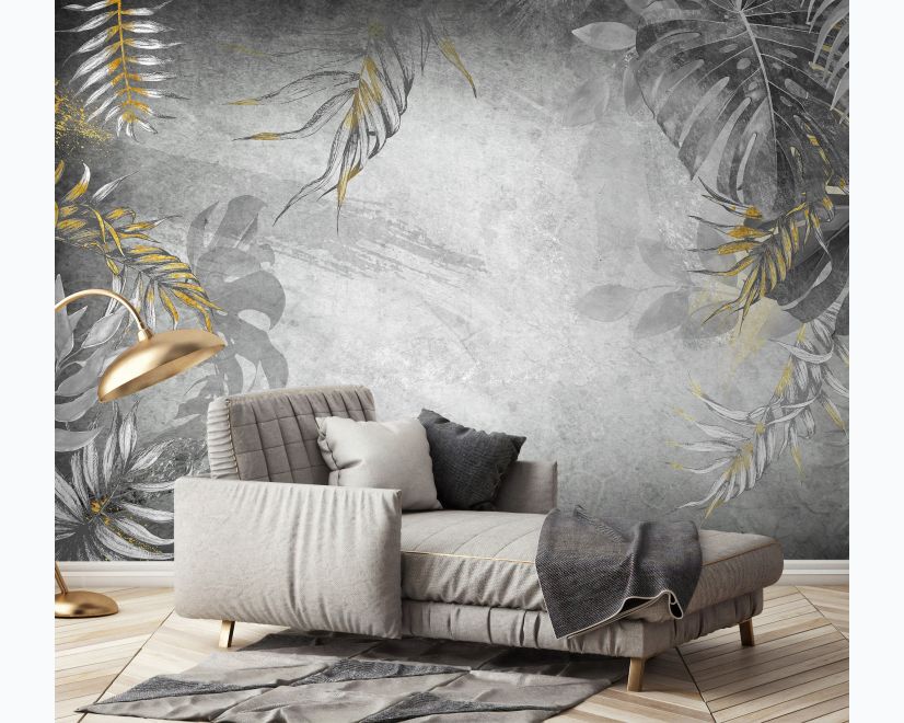 Monochrome Grunge Leaf with Splash Wallpaper Mural main product photo