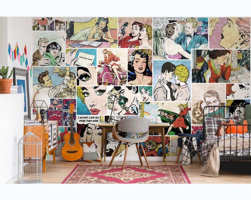 Retro Pop Art Comic Faces Wallpaper Mural main product photo