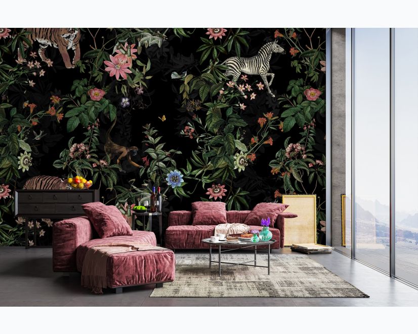 Dark Botanical Plants with Animals Wallpaper Mural main product photo