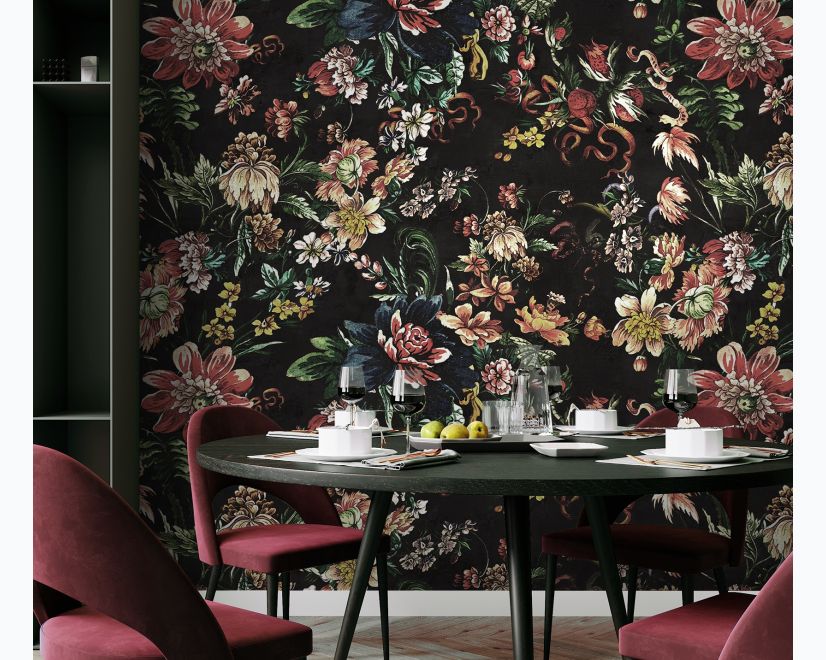 Art Nouveau Dark Floral Wallpaper Mural main product photo