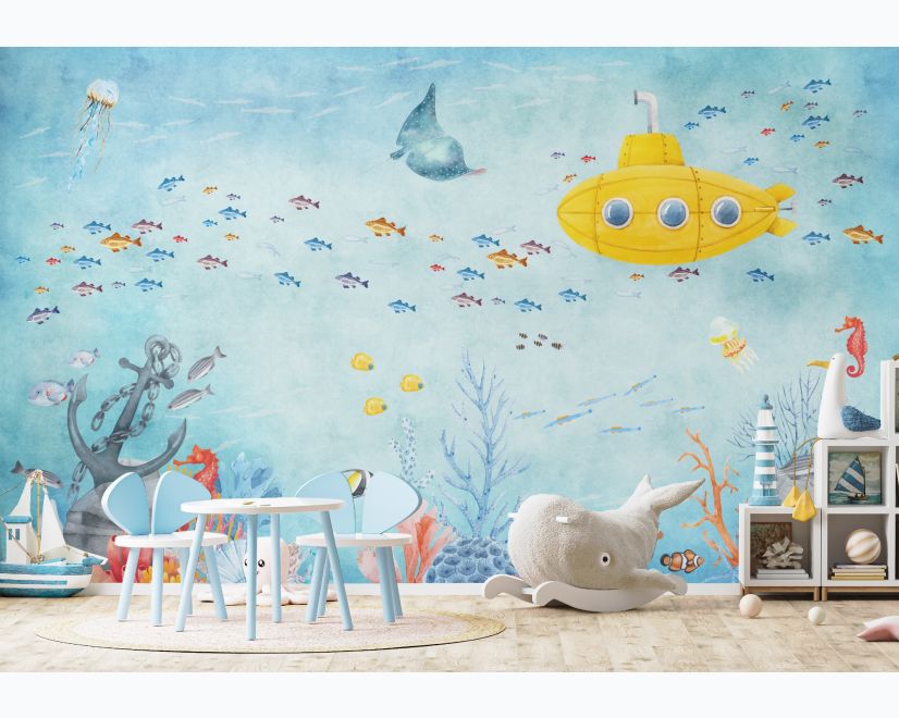 Kids Nursery Undersea with Submarine Wallpaper Mural main product photo