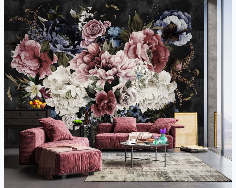 Watercolor Dark Peony Floral Wallpaper Mural main product photo